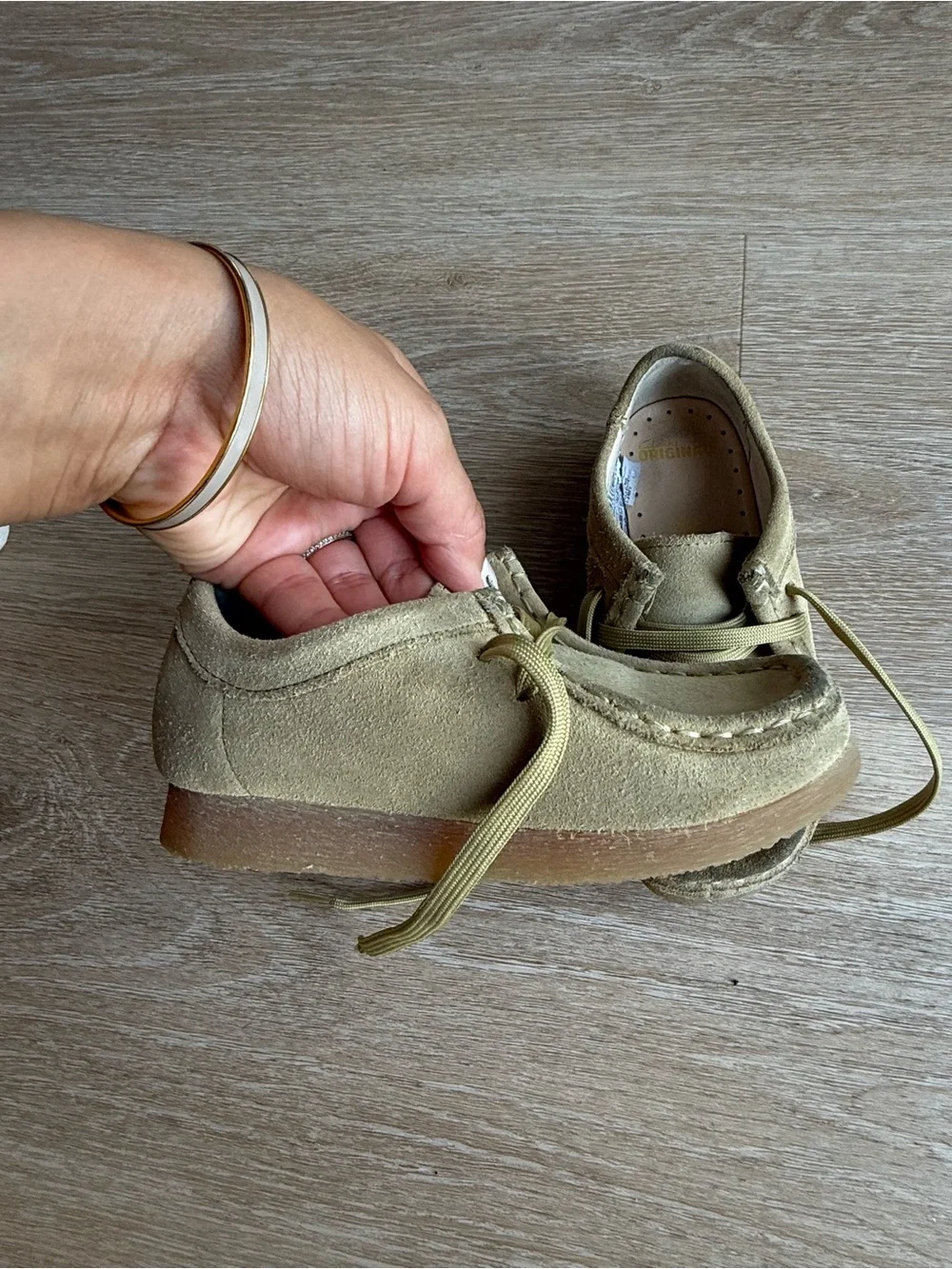 Clarks Kids Moccasin Style Suede Shoes in Tan